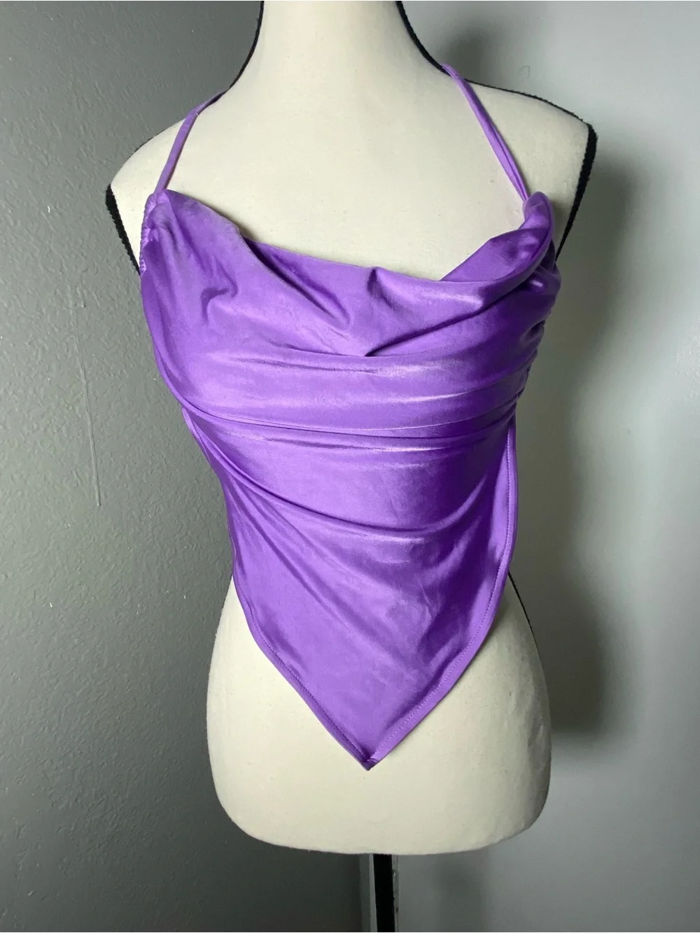 Frankie’s Bikinis Purple Handkerchief Bikini Top Size Small